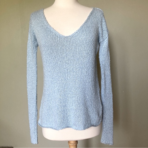 TALULA Aritzia Azurelee Powder Blue Cotton Cashmere Angora Sweater - Picture 2 of 6